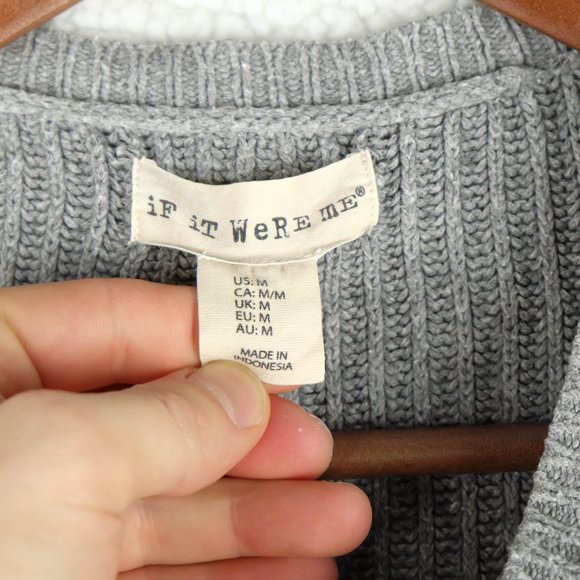 If It Were Me Sweater Womens Medium Gray Distressed Cropped Oversized Outdoor - Picture 8 of 9